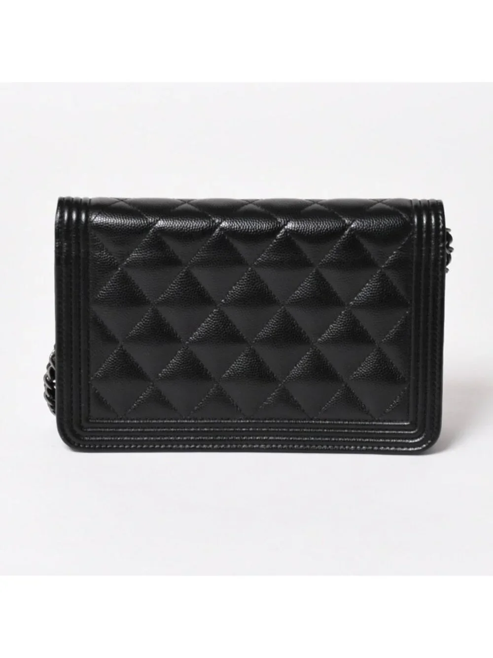 Chanel Boy Chain Shoulder Bag Caviar Leather CC Logo Black Silver